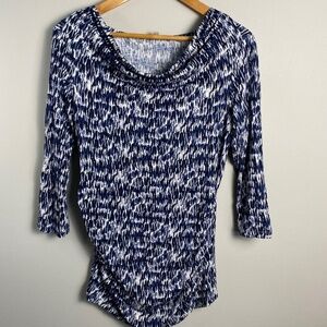 Rose & Olive Women's 3/4 Sleeve Blue/White Stretchy Tunic Top Size Medium‎